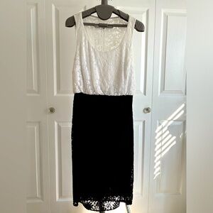 White Laced Top Dress with Black Skirt